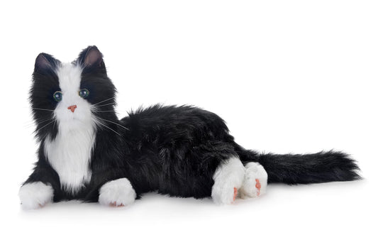 Joy For All Companion Cat tuxedo face closeup showing realistic fur for comforting companionship.