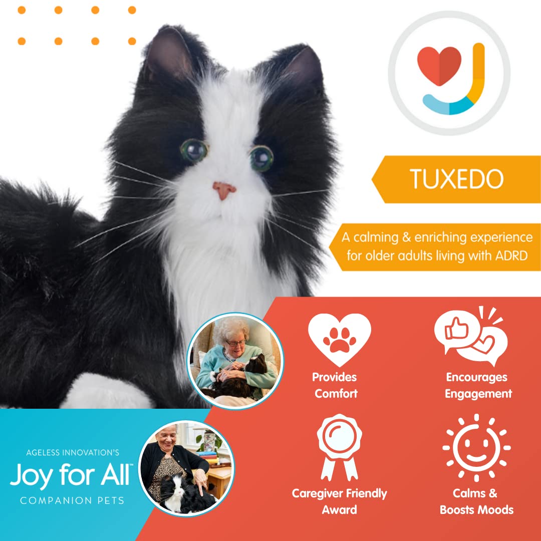 Joy For All Companion Cat tuxedo interactive sensors responsive to motion and touch.