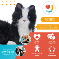 Joy For All Companion Cat tuxedo interactive sensors responsive to motion and touch.