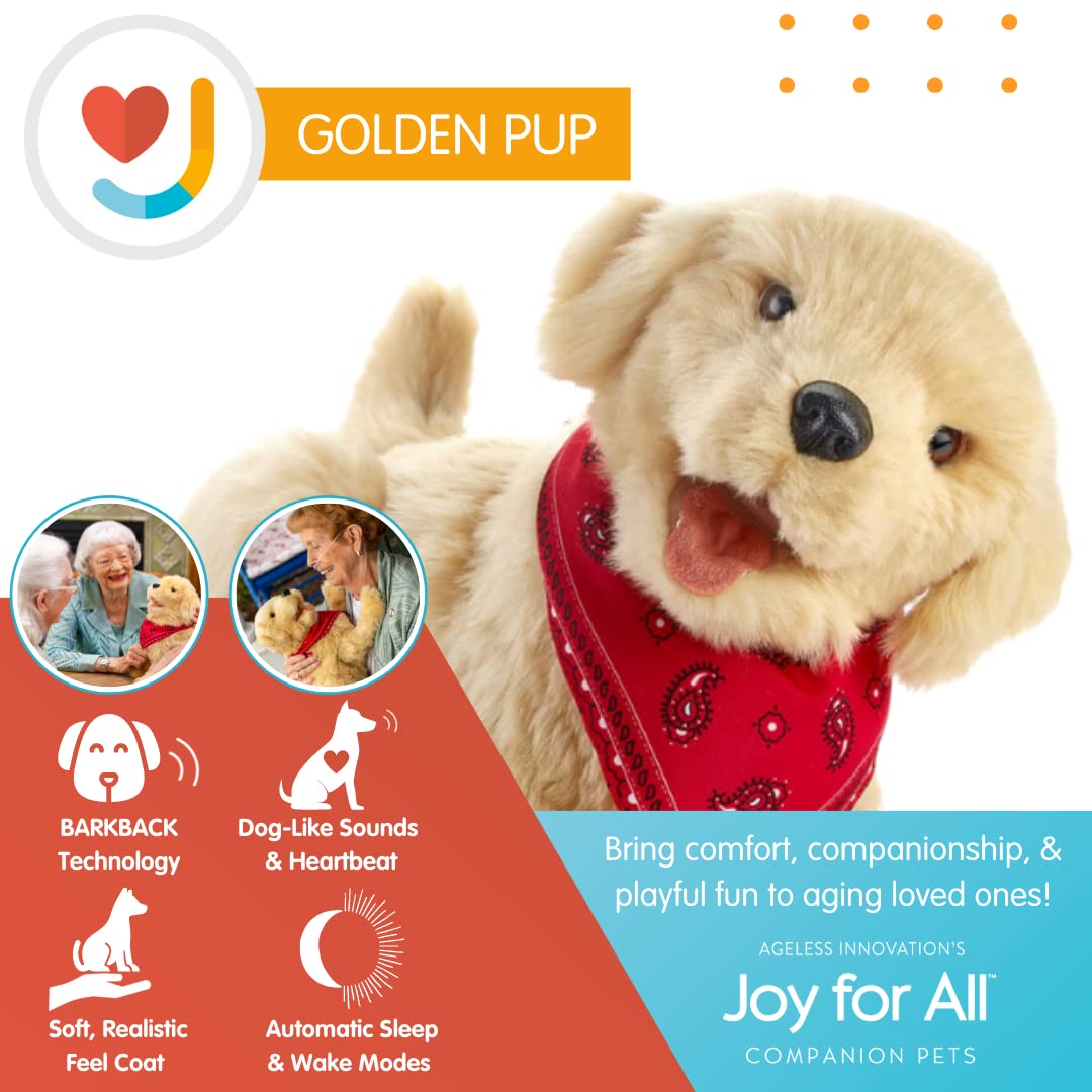 Joy For All Golden Pup soft fur texture invites gentle petting.