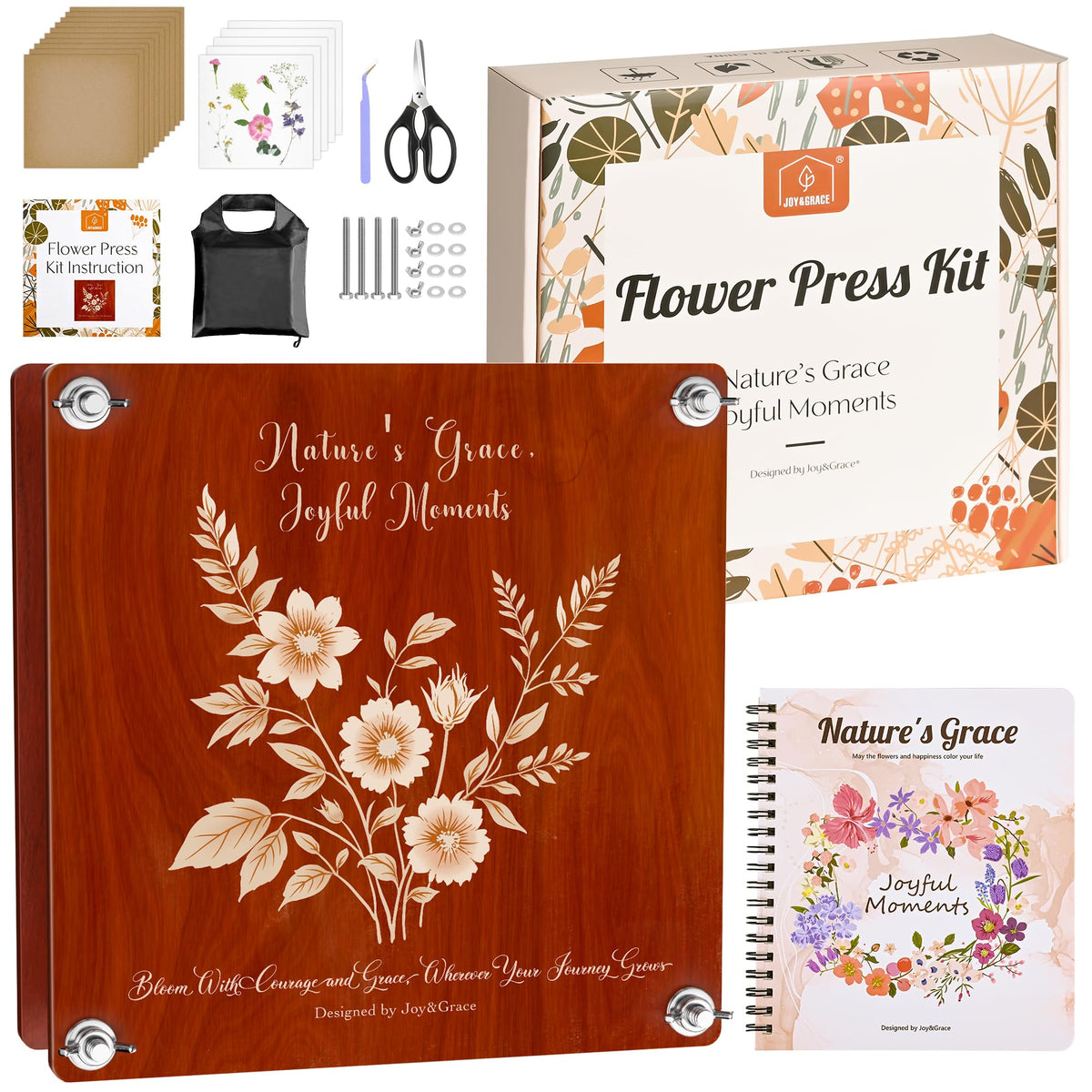 Joy&Grace large flower press with cover preserves blooms for display.
