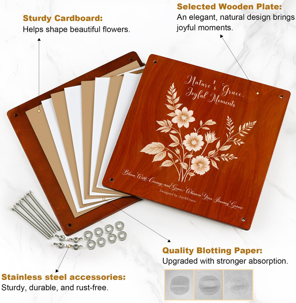 Joy&Grace wooden pressing plates deliver sturdy, reusable press for many blooms.