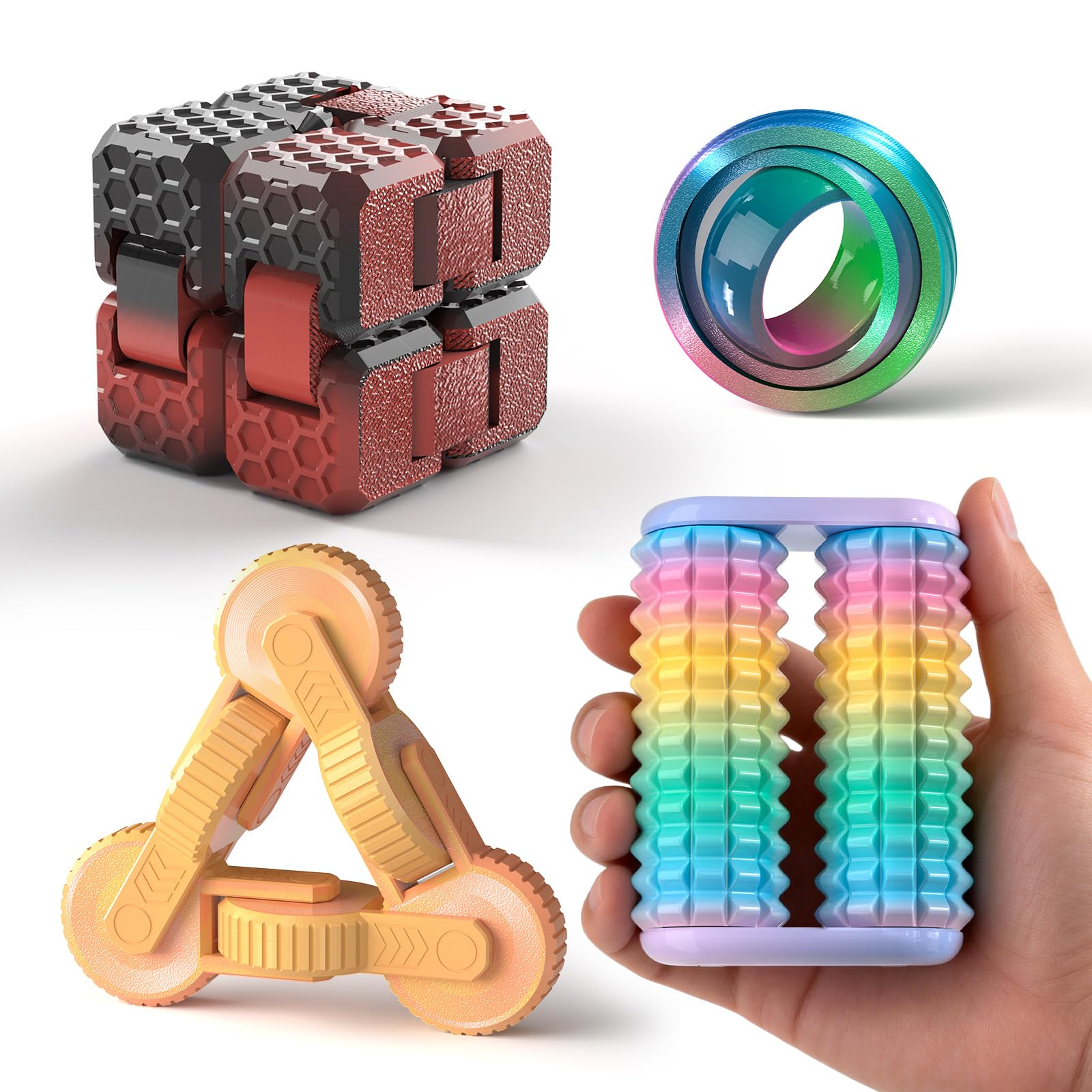 JOYBLI 4pc fidget set infinity-twist-cube enhances concentration during tasks.