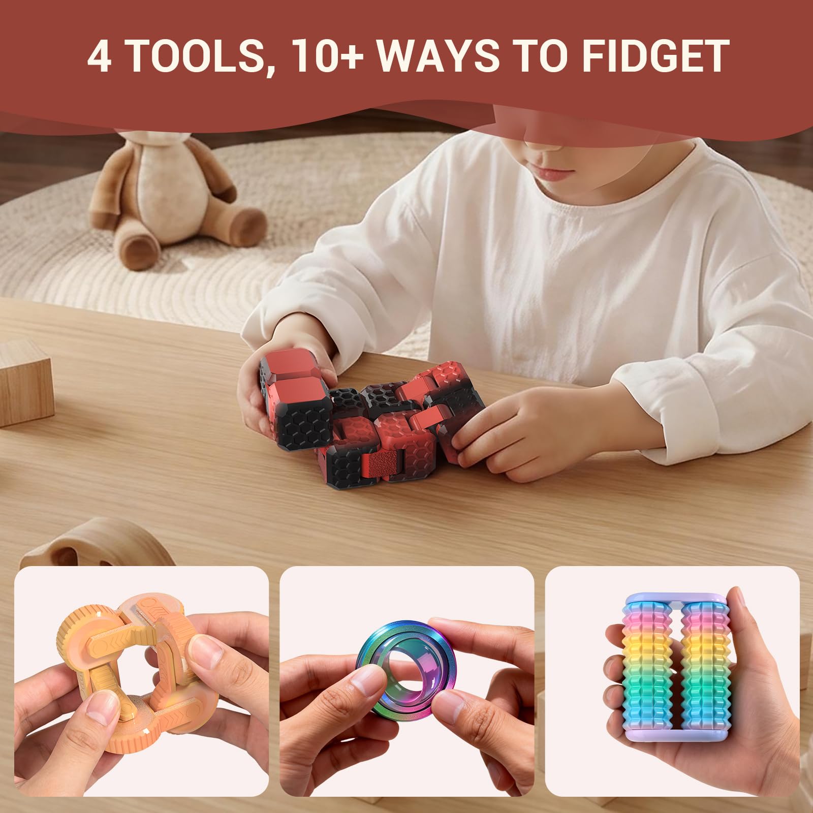 JOYBLI 4pc fidget set finger-spinning-ball aids anxiety relief and focus.
