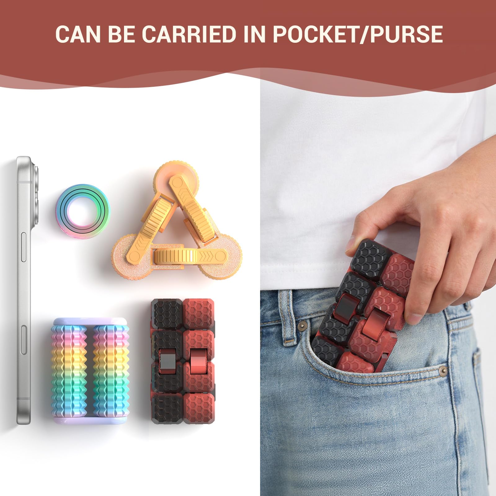 JOYBLI 4pc fidget set pocket-friendly-pack fits bags for on-the-go relief.