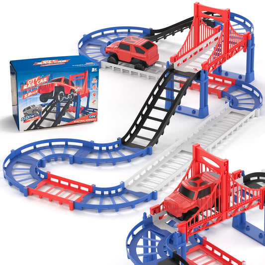 JOYBLI battery-powered car speeds on a colorful track for imaginative play.