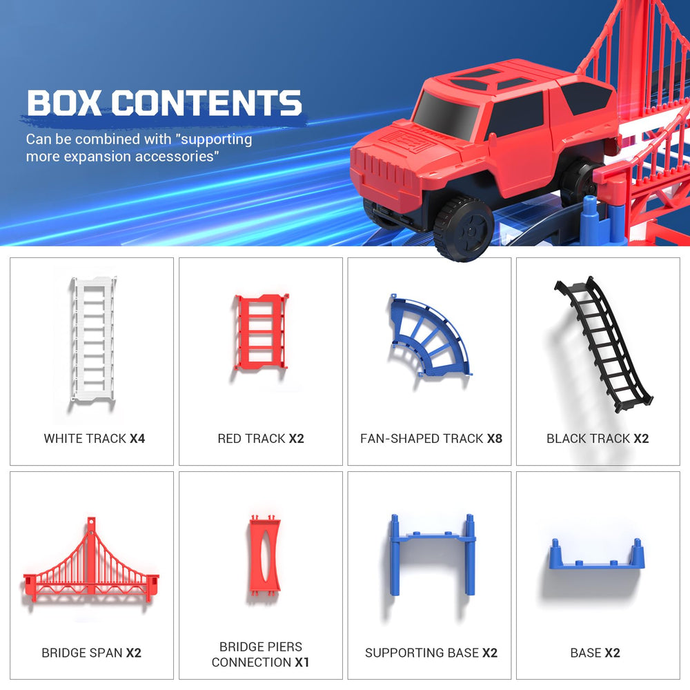 JOYBLI curved track section adds exciting turns for skill-building play.