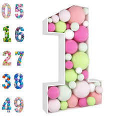 JoyBox Design 3 ft mosaic balloon frame number 1 front view creates a festive photo backdrop