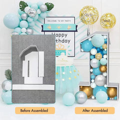 JoyBox Design assembled frame with colorful balloons showcases bold celebratory focal point