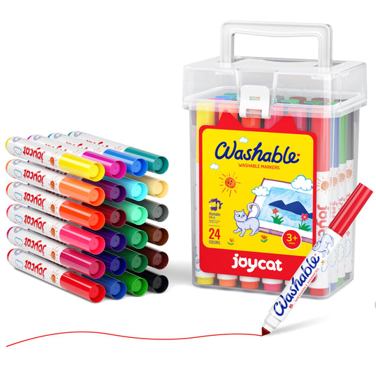 JoyCat 24-count washable markers in a compact case for organized color creativity.