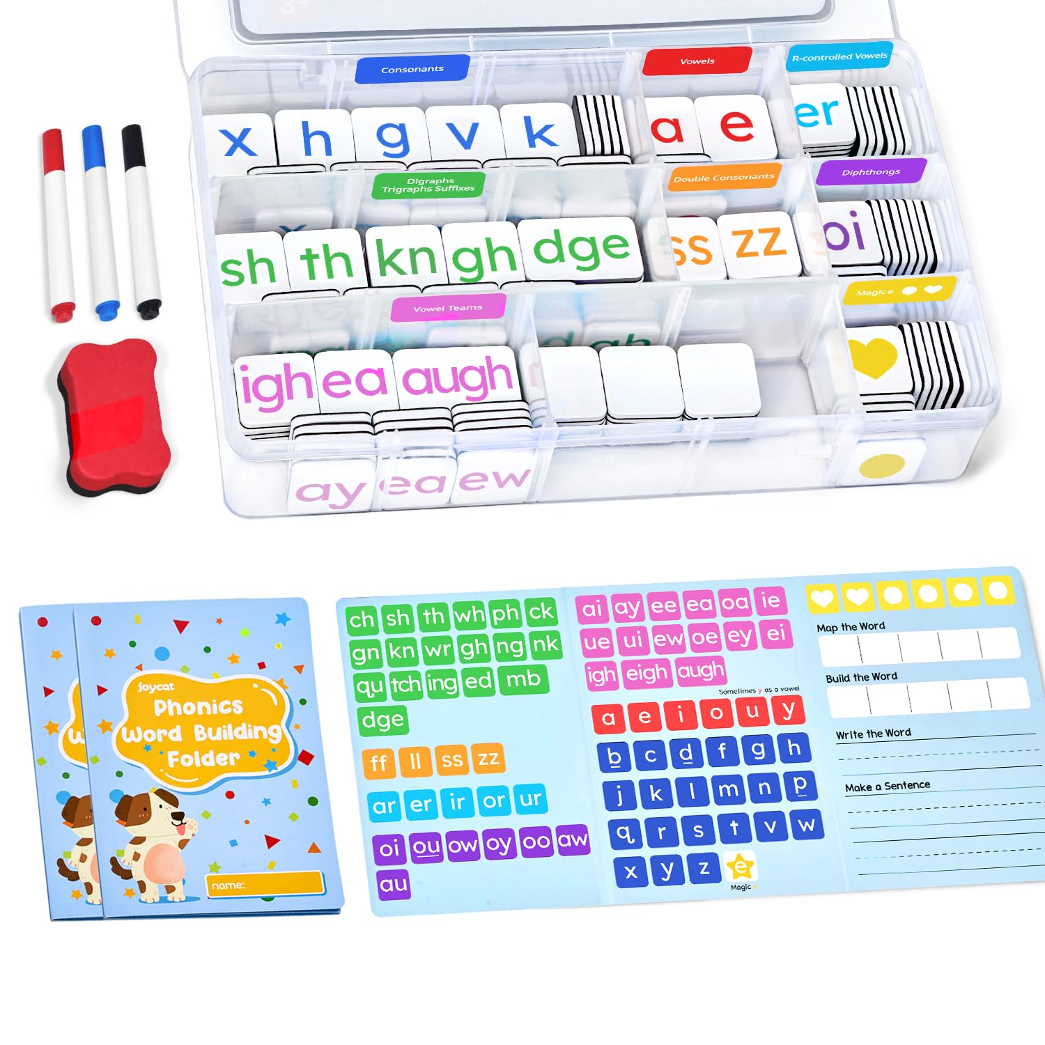 JoyCat 265 Phonics Tiles in a case for classroom group learning