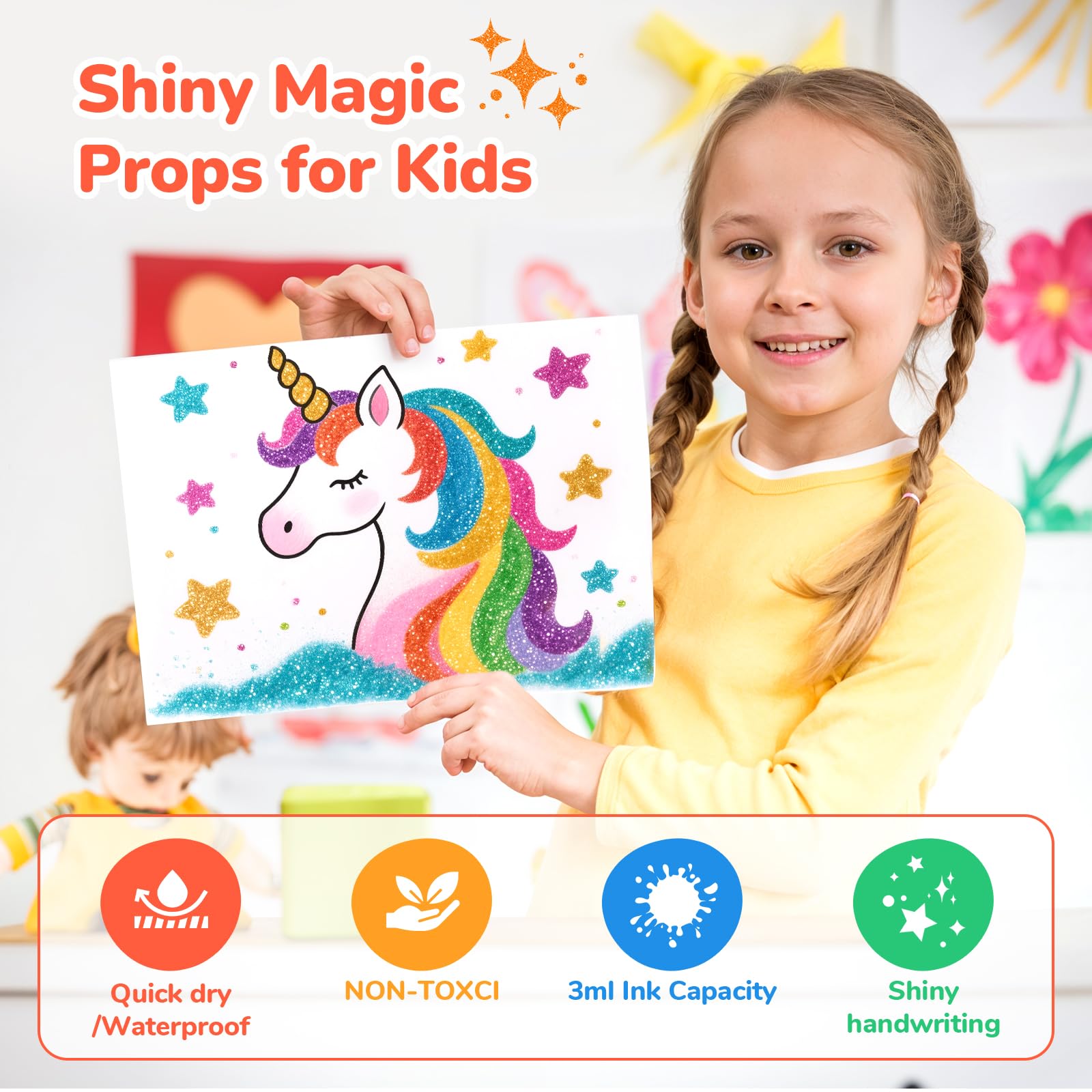 JoyCat glitter marker on fabric yields precise lines and solid fills