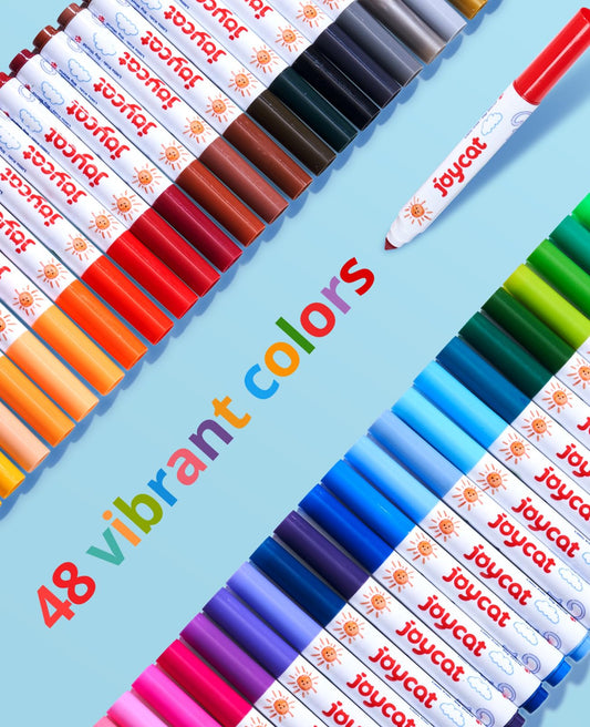 JoyCat 48 color markers set for kids encourages vibrant creativity.
