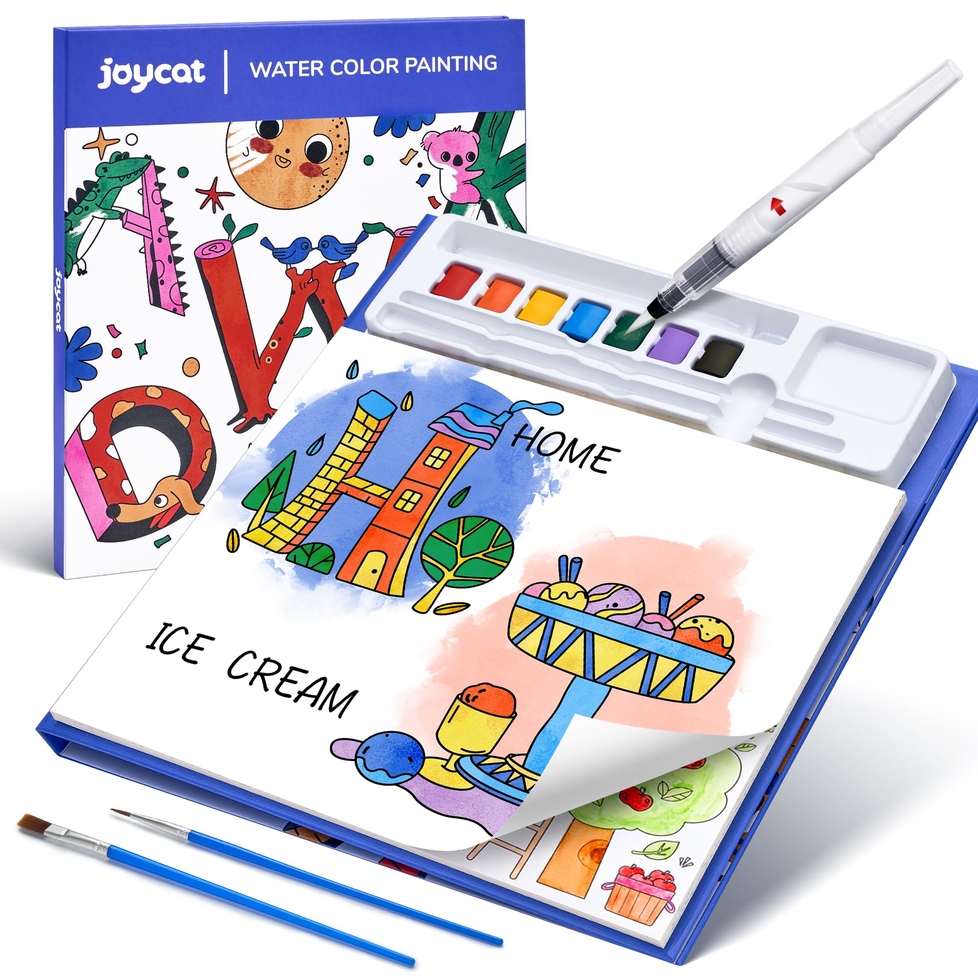 JoyCat Alphabet Watercolor Book cover shows mess-free creative fun for toddlers
