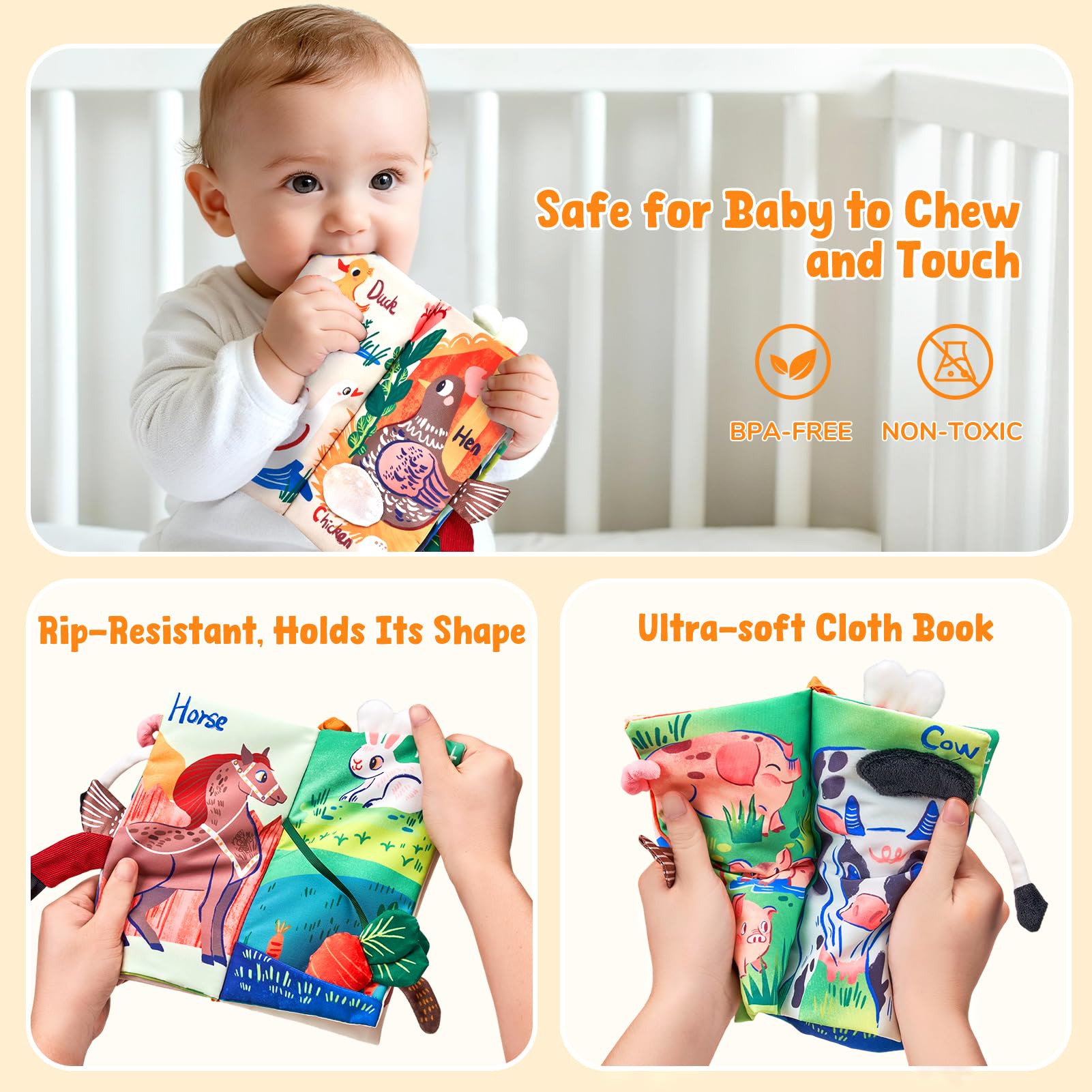 JoyCat detachable duck feature with squeak for interactive play and fine motor practice.