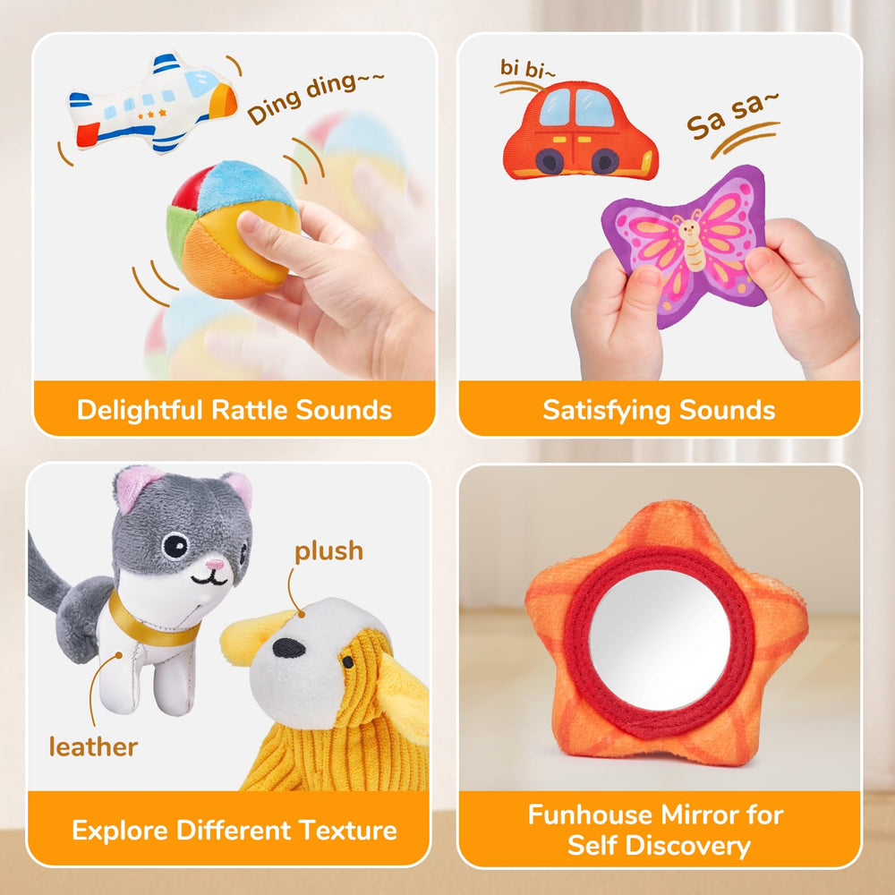 JoyCat mirror toy promotes self-view and visual tracking.