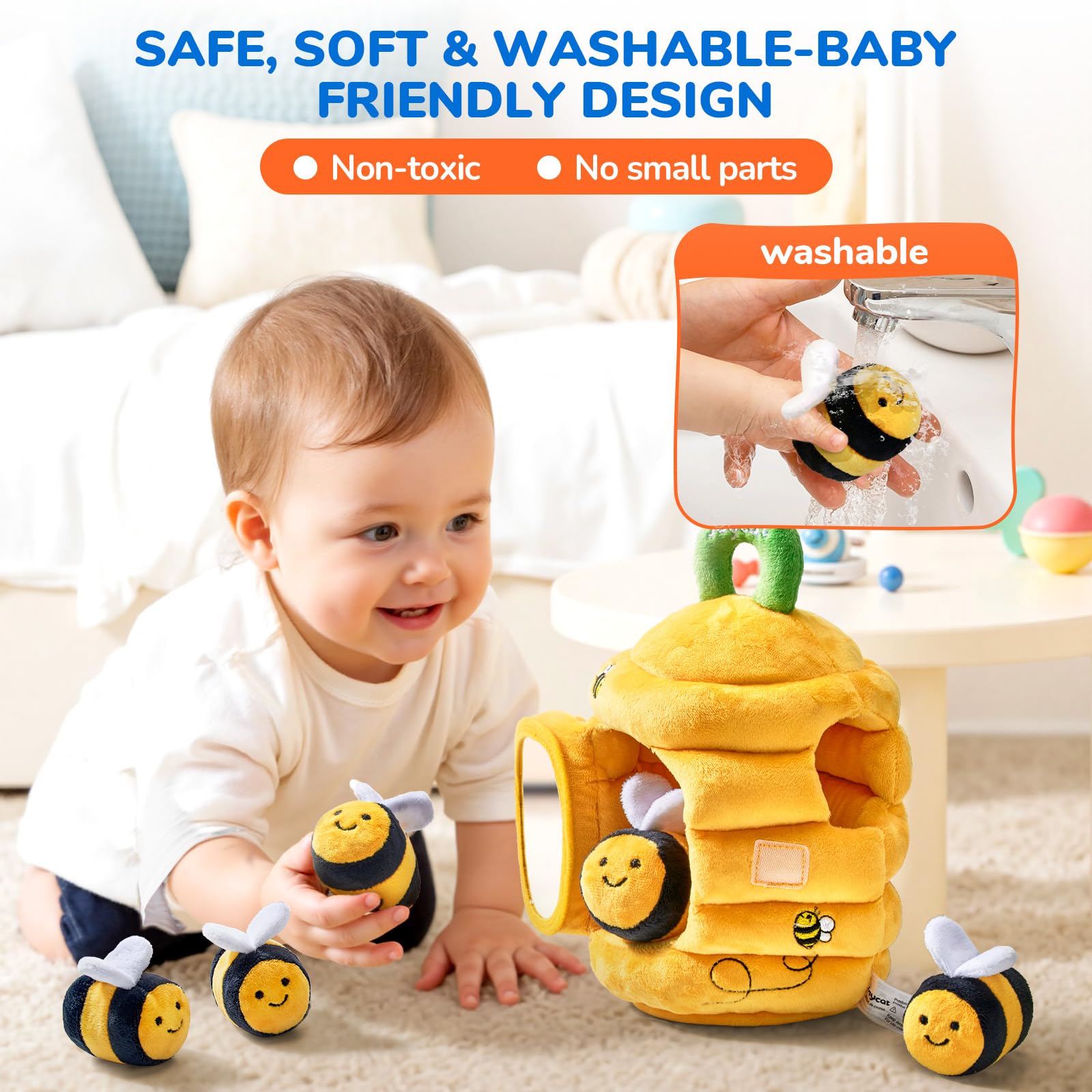 JoyCat Bee Crinkle Paper crinkly texture encourages tactile exploration for little hands.
