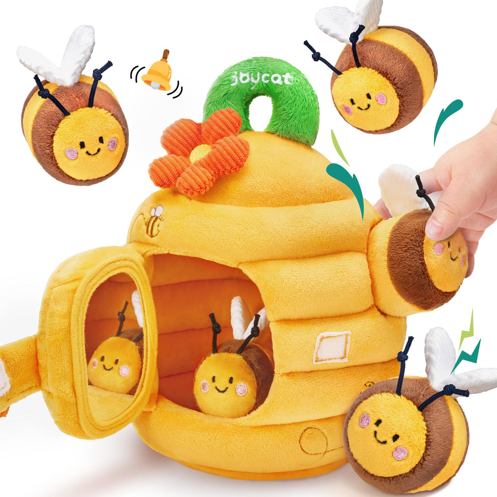 JoyCat Beehive toy with crinkly wings enhances sensory exploration.
