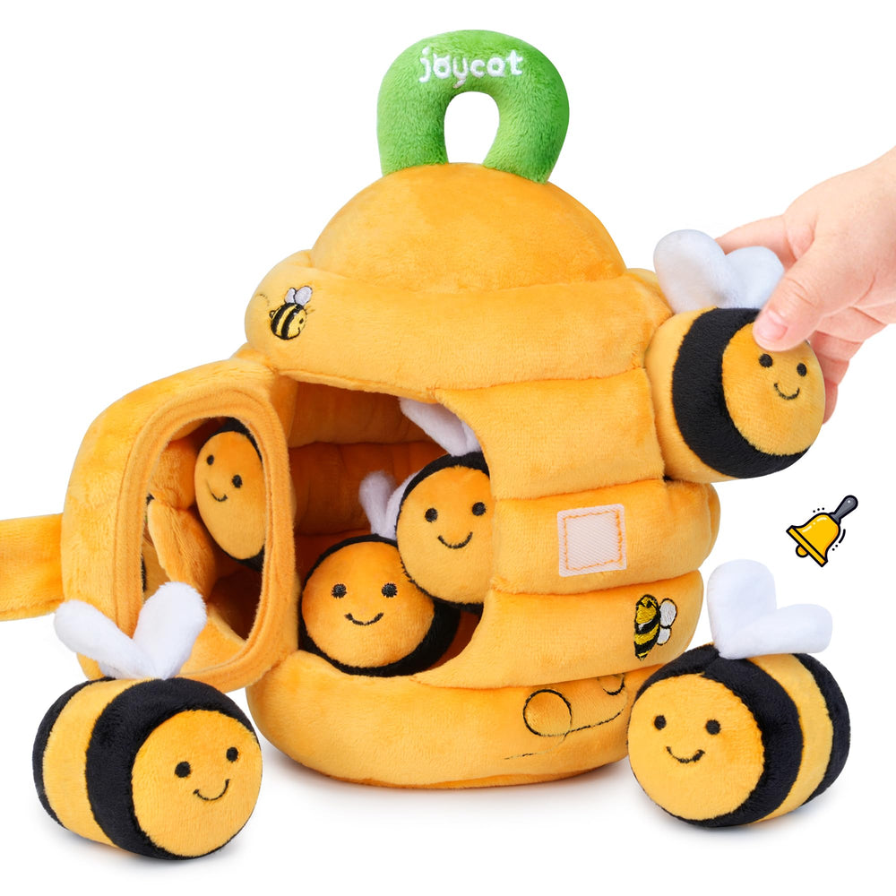 JoyCat Beehive Toy open hive image shows easy access to soft bees for sensory play.