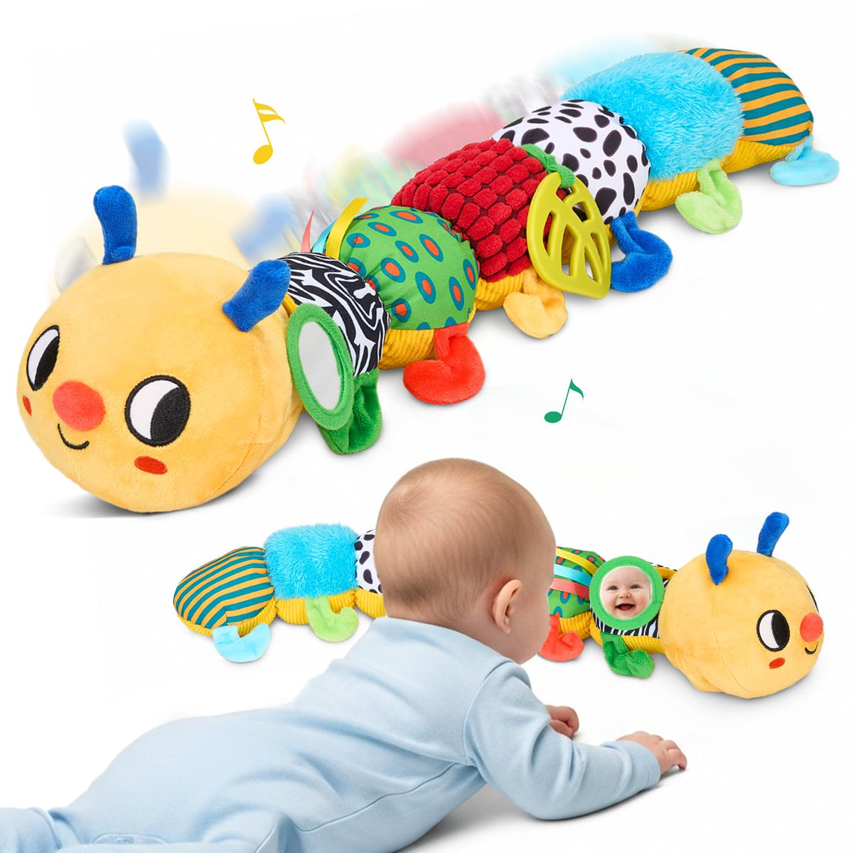 JoyCat Caterpillar toy face with music module for interactive tummy time