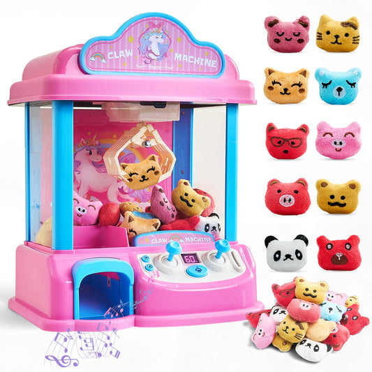 JoyCat claw machine front view with arcade lights for home play.