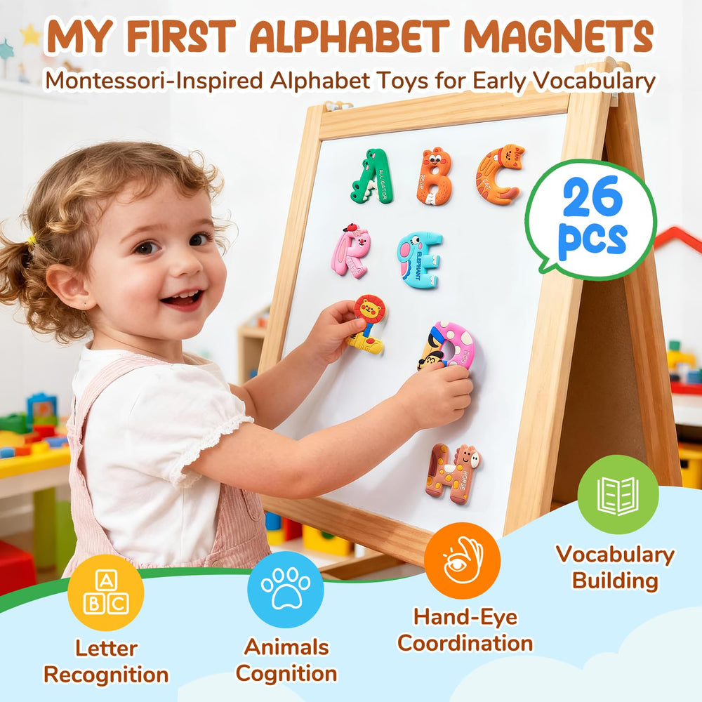 JoyCat easy-grip magnets encourage little fingers to pick up and place.