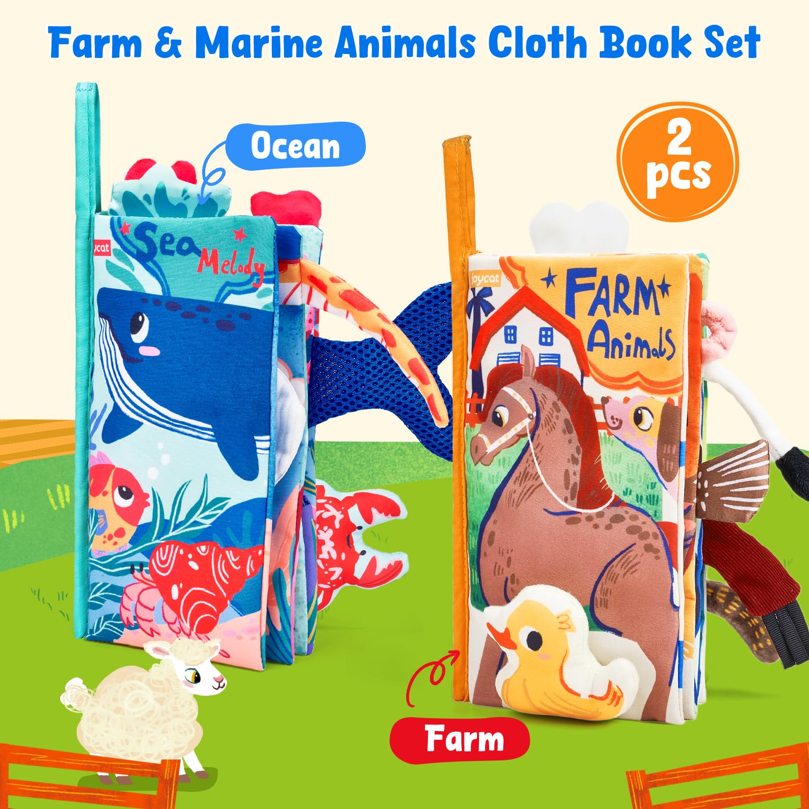JoyCat farm book detachable squeaky duck encourages gripping and sensory play.