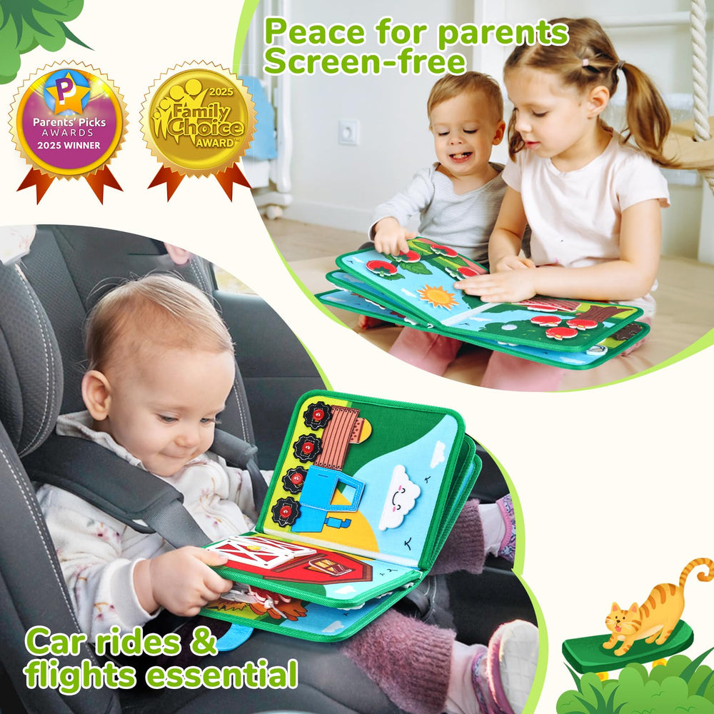 JoyCat Farm Busy Book snapping and buttoning tasks encourage independence