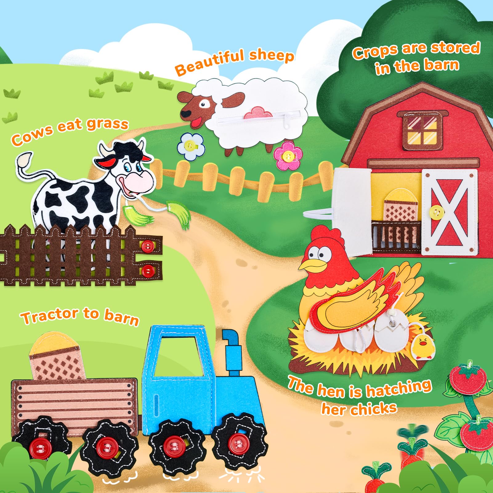 JoyCat Farm Busy Book Velcro zipper practice supports practical life skills