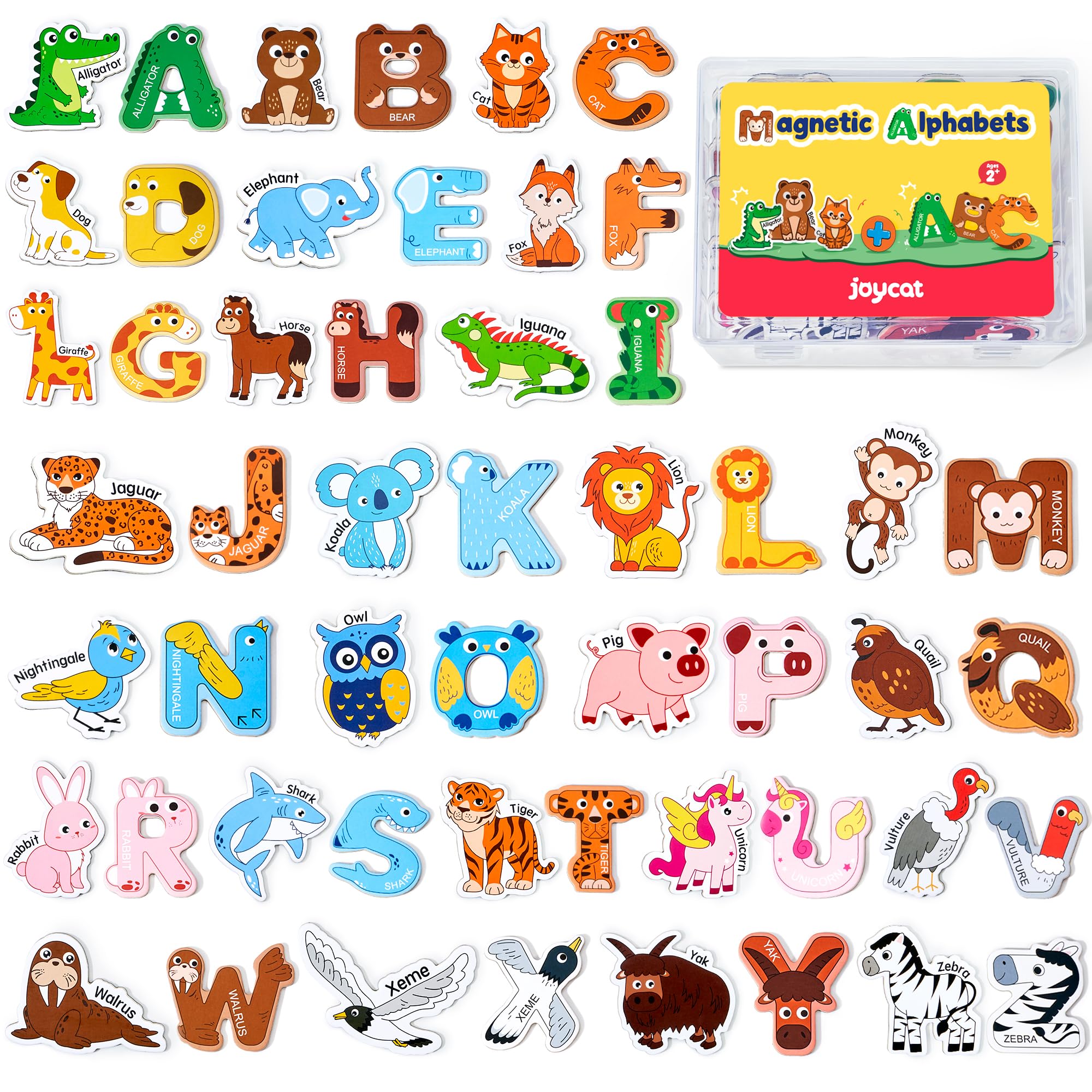 JoyCat fridge magnets set with animals and uppercase letters for learning