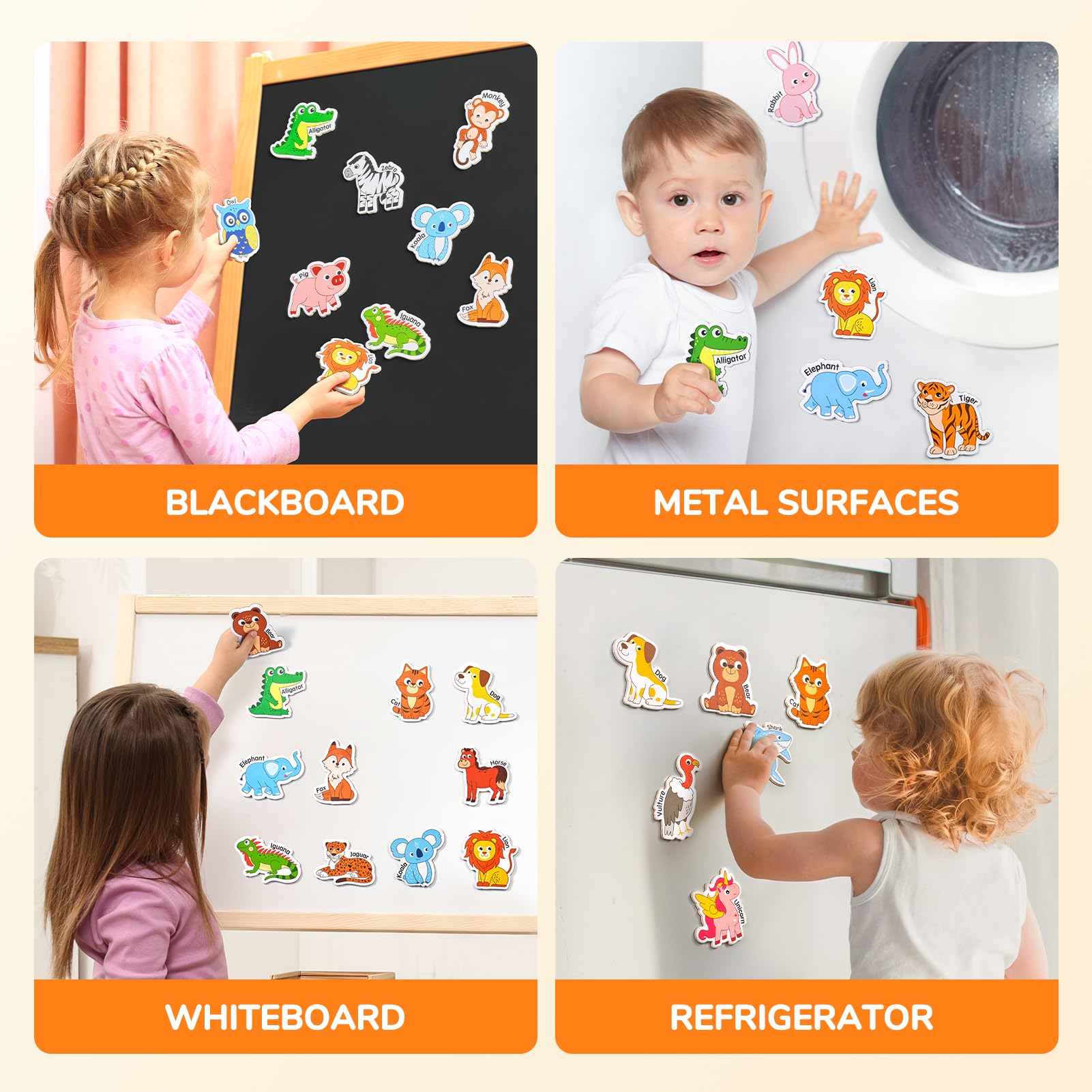 JoyCat magnets have rounded edges for kid-friendly handling.
