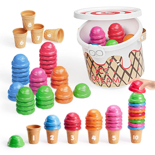 JoyCat ice cream preschool set scoops promotes early counting through colorful pretend play.