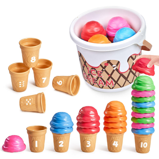 JoyCat ice cream cones and scoops for counting play, featuring numbered cones.