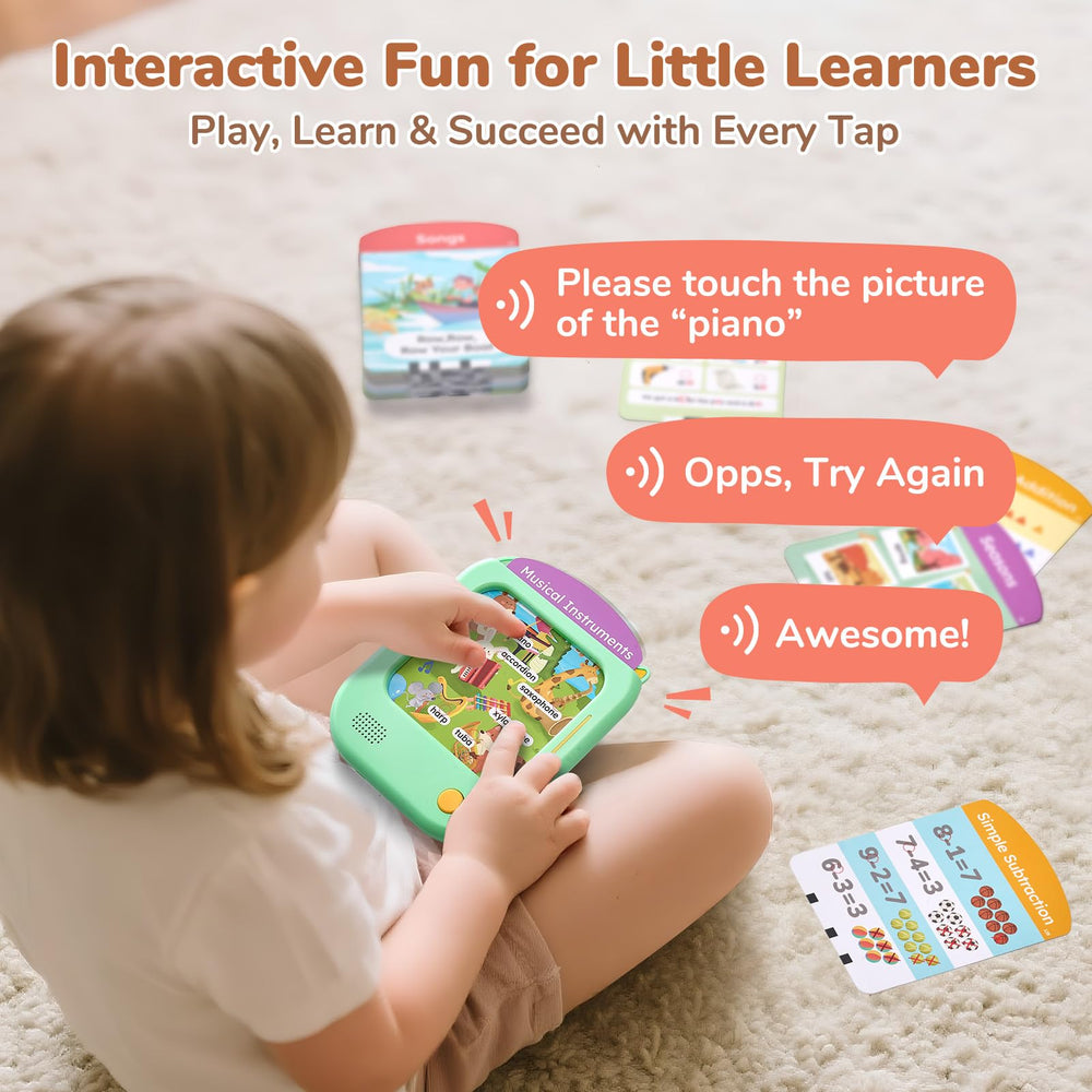 JoyCat learning tablet child tapping cards to form words