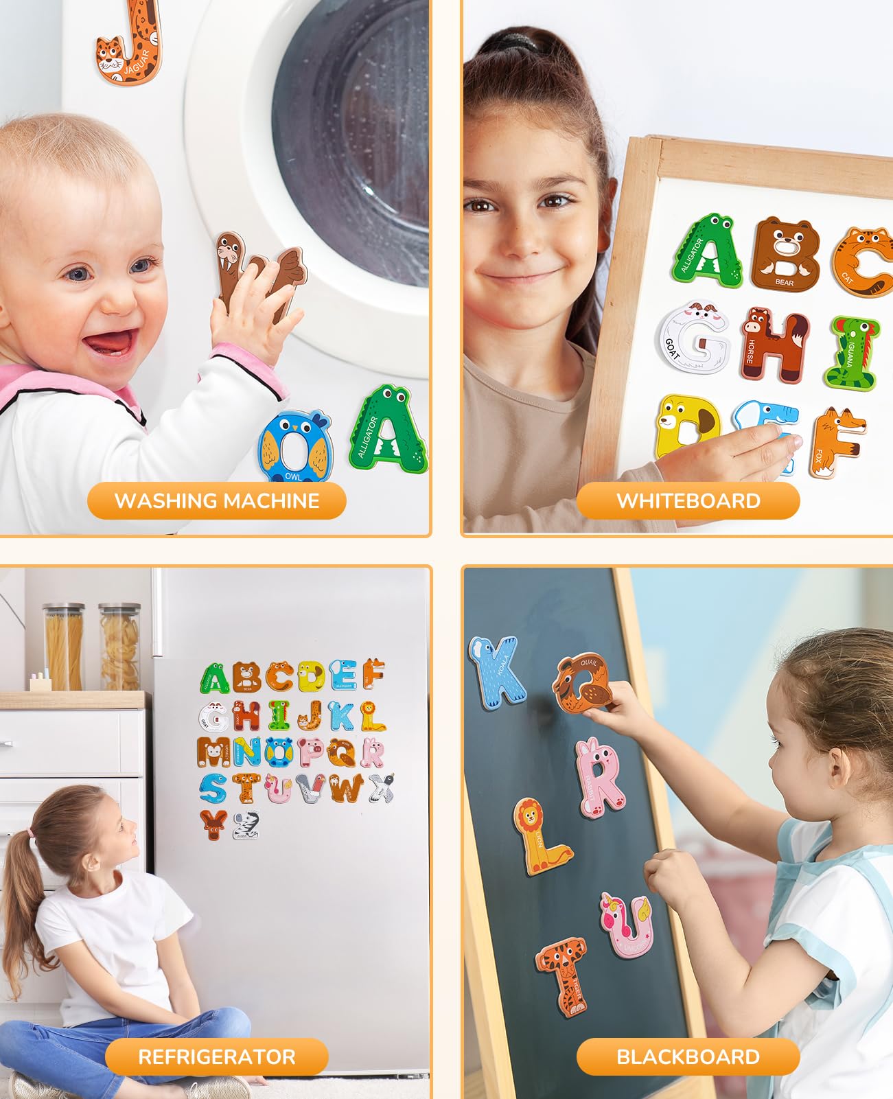 JoyCat alphabet magnet E with elephant illustration for spelling practice