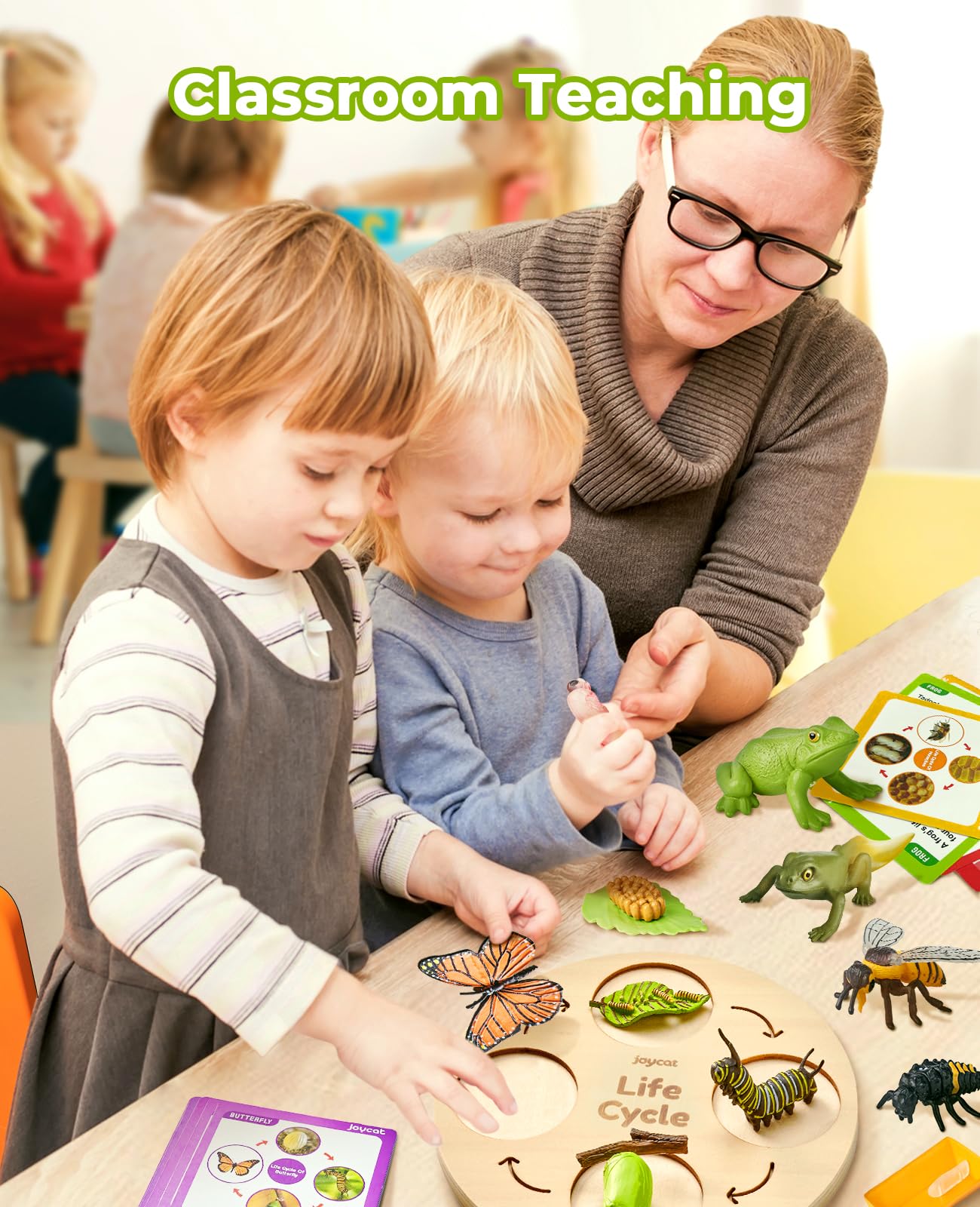 JoyCat bee life cycle figures bring pollination concepts to life with bright pieces.
