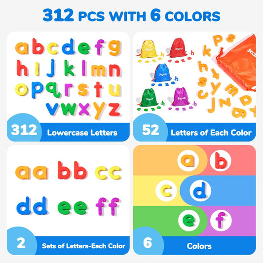 JoyCat lowercase letters in colorful sets promote color recognition and spelling practice.