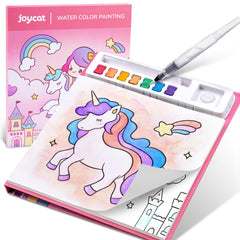 JoyCat Magical Pony watercolor book cover with vibrant colors for creative play.