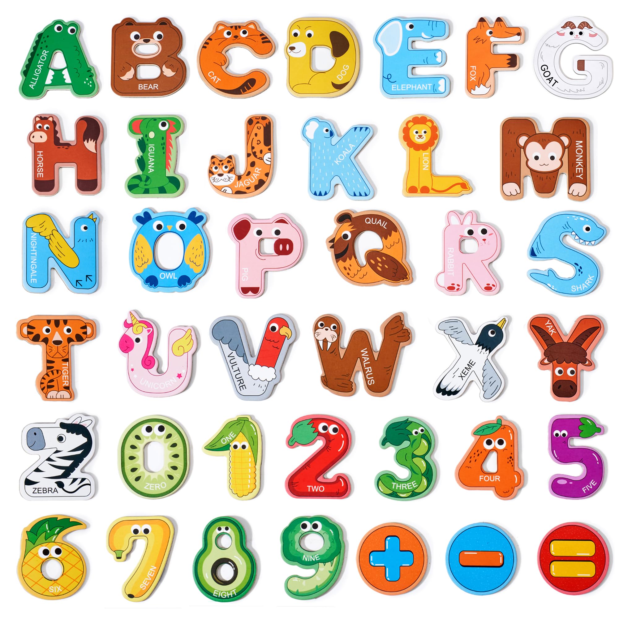 JoyCat magnetic letters on the fridge help kids learn the alphabet through colorful animal designs