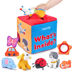 JoyCat Mystery Soft Box contents invite tactile exploration for infants.
