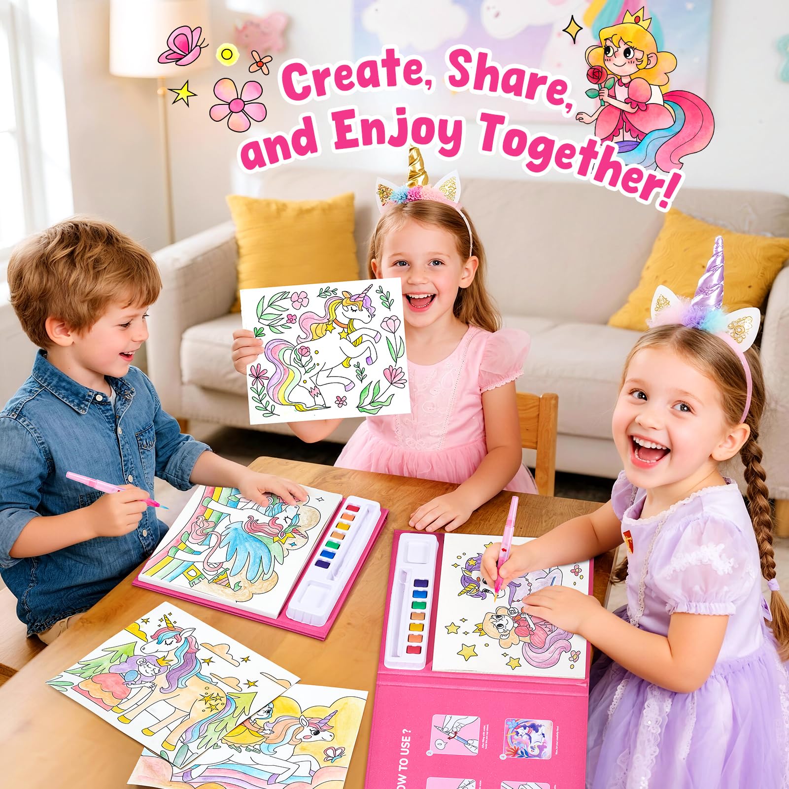 JoyCat portable watercolor set sized 9.64 by 8.70 inches.