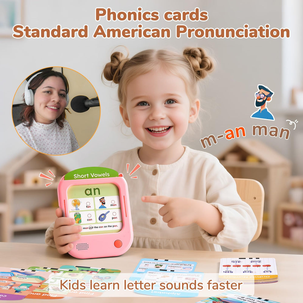 JoyCat phonics card in use delivering clear American English narration.