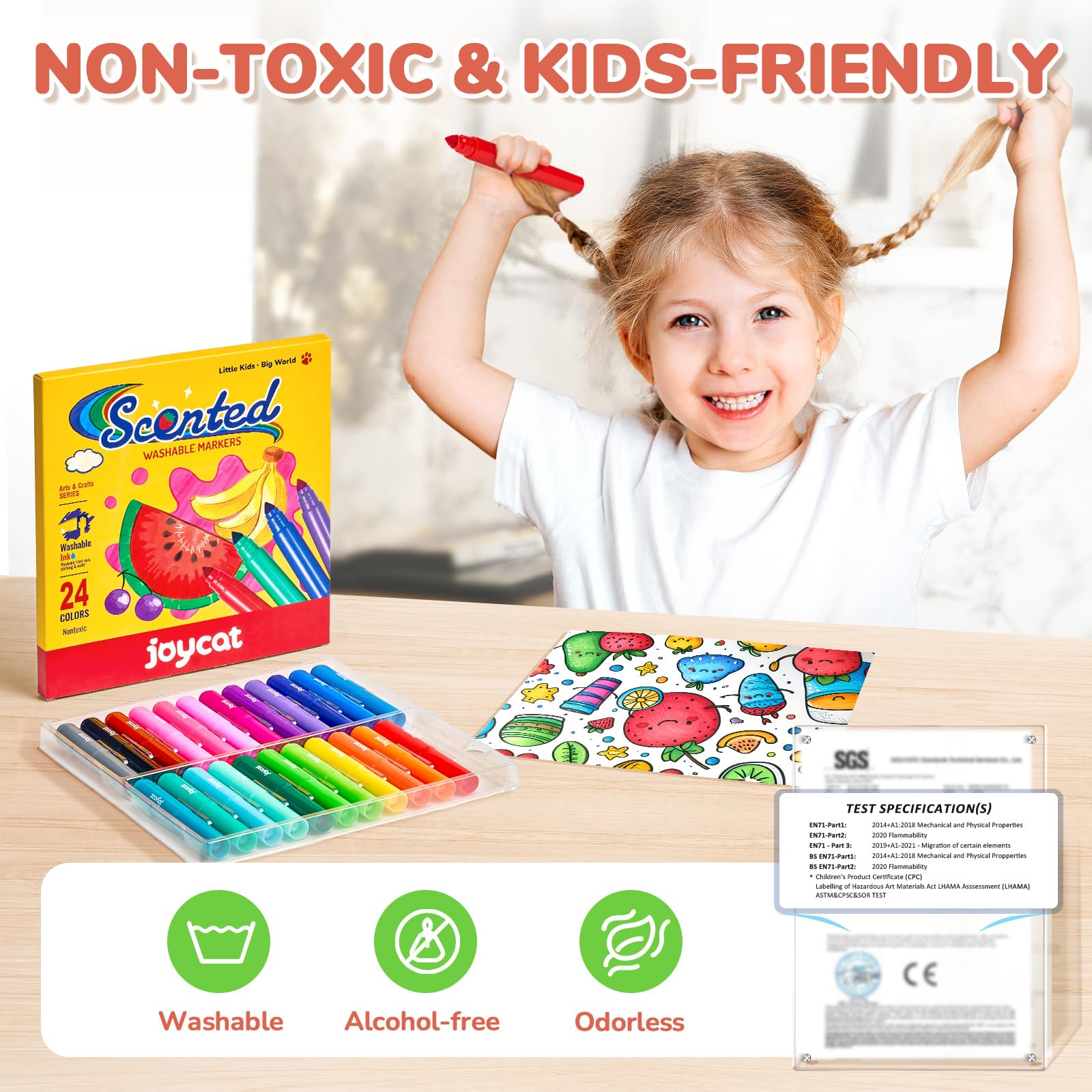 JoyCat quick-dry washable inks prevent smudges and easy cleanup.