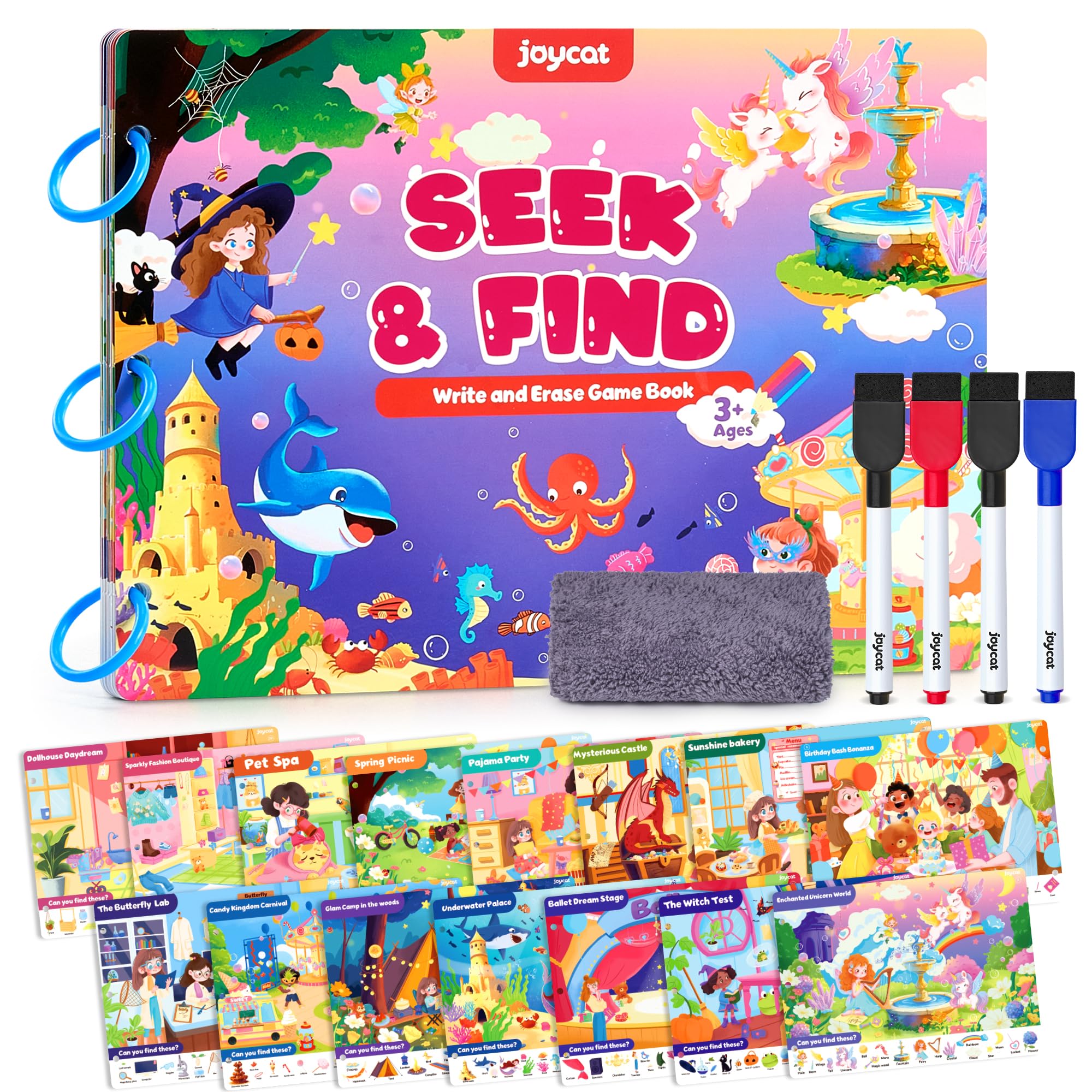 JoyCat Seek and Find Book cover with vivid colors for preschoolers