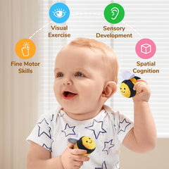 JoyCat Sensory Bee Rattle buzzing sound boosts baby's auditory awareness during play.