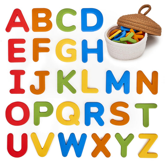 JoyCat silicone alphabet magnets on fridge for engaging letter recognition