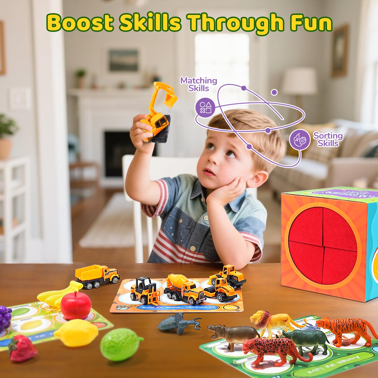 JoyCat sorting toys features small pieces sized for easy grasp and manipulation.