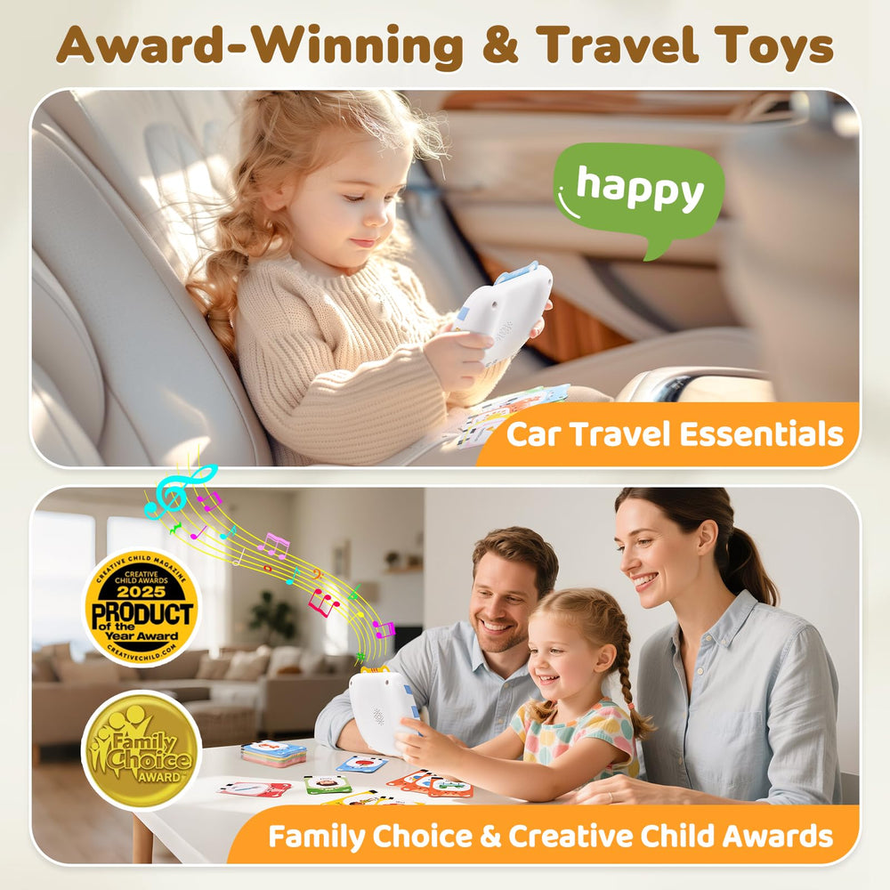 JoyCat Talking Flash Cards portable design fits backpacks for screen-free play.