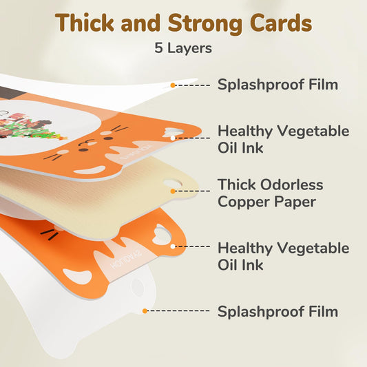JoyCat Talking Flash Cards rings enable easy swapping for fine motor practice.