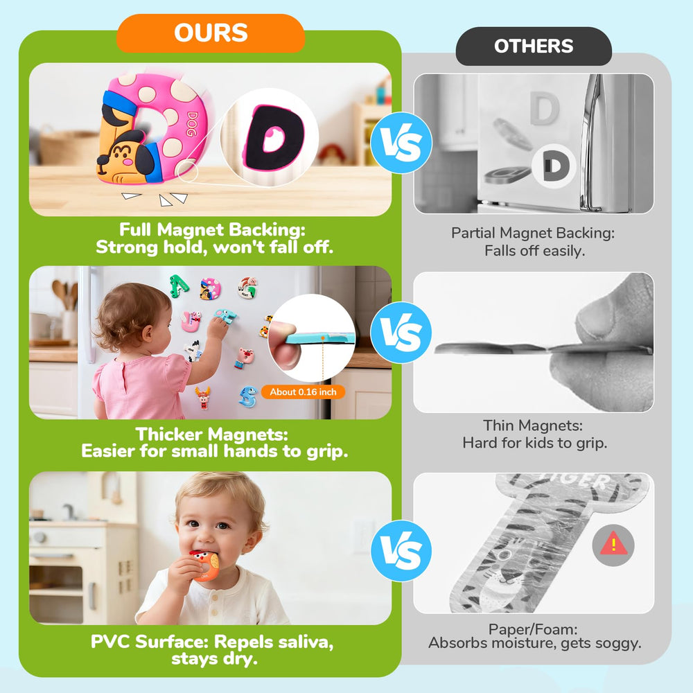 JoyCat water-resistant magnets wipe clean after messy fridge play.